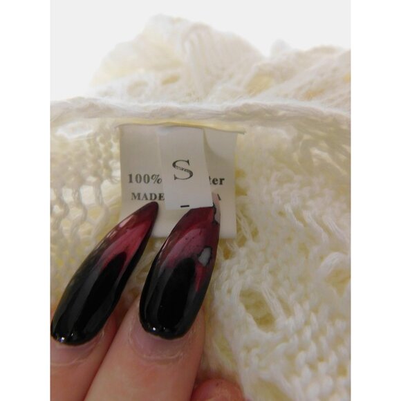 White Crochet Lace Poncho Top S - Tassel Side-Tie Boho Cover-Up - Excellent - Picture 9 of 11